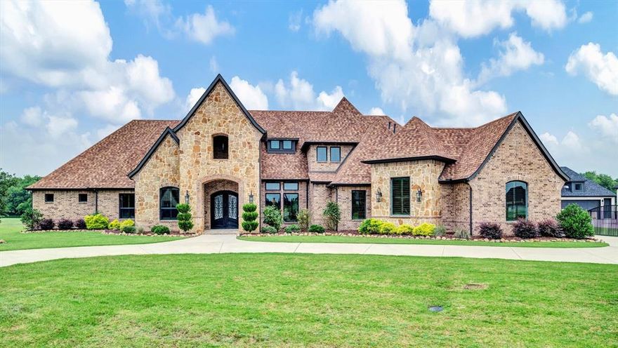 Gorgeous custom home on 2.75 sprawling acres in prestigious Lovejoy ISD! Enjoy the serene beauty of mature trees and ponds on this tranquil, tucked away cul-de-sac. Impressive circle drive leads to private entrance and 4+ car garage. Upon entry you are met with soaring ceilings, rich wood work, secret doors and designer lighting. Stunning great room flows seamlessly into chef's kitchen featuring luxury appliances, granite island, and custom cabinetry. Perfectly designed PREP KITCHEN with oversized pantry! Retreat to primary suite with luxurious spa bath, large custom closet, and more serene views. This thoughtfully designed floor plan offers 4 additional bedrooms all with ensuite baths and walk in closets. Enjoy a media experience, game room, or home gym in the 800+ ft basement with wet bar and full bath! The backyard offers unparalleled privacy featuring outdoor kitchen, fireplace, and sparkling fountain views! Perfect for entertaining or quiet evenings under the stars. Luxury meets comfort around every corner in this one of a kind property! It truly is a must see!