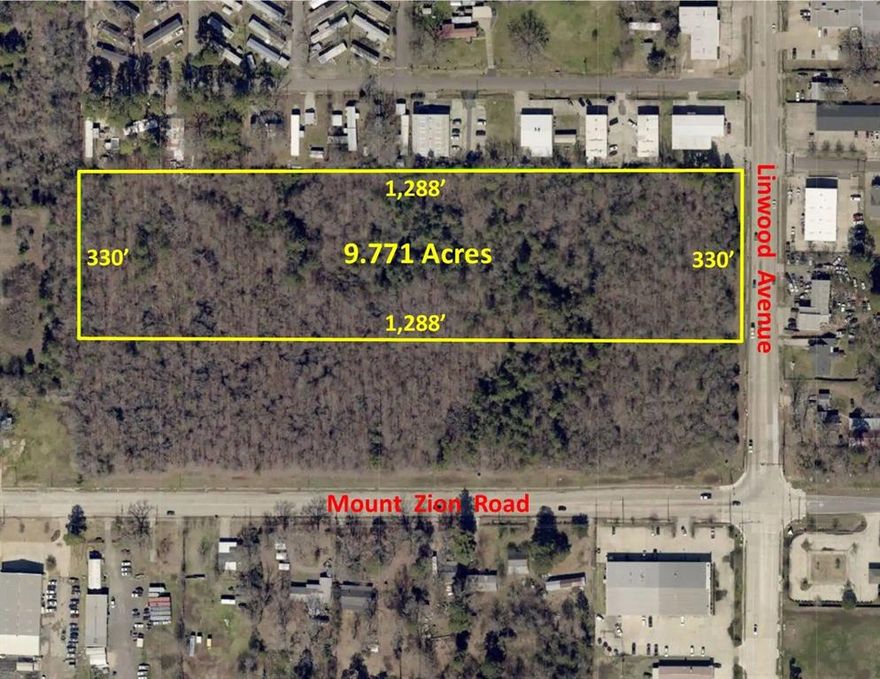 9.771 Acres on Linwood Avenue, located 0.4 miles south of LA Hwy 3132, 0.1 miles north of Mount Zion Road and 1.1 miles north of West Bert Kouns.  The City of Shreveport is in the process of repaving Linwood Avenue (4 lanes), from Mount Zion Road to West 70th Street.

Zoned C-4, Heavy Commercial Zoning District.  Zoning Ordinance attached.

330 feet of frontage along Linwood Avenue and 1,288 feet of depth.  Survey attached.

Water and sewer available running along Linwood Avenue, 12 inch water main on the west side and 12 inch sewer main on the east side.  Utility Map attached.

Owner Agent.