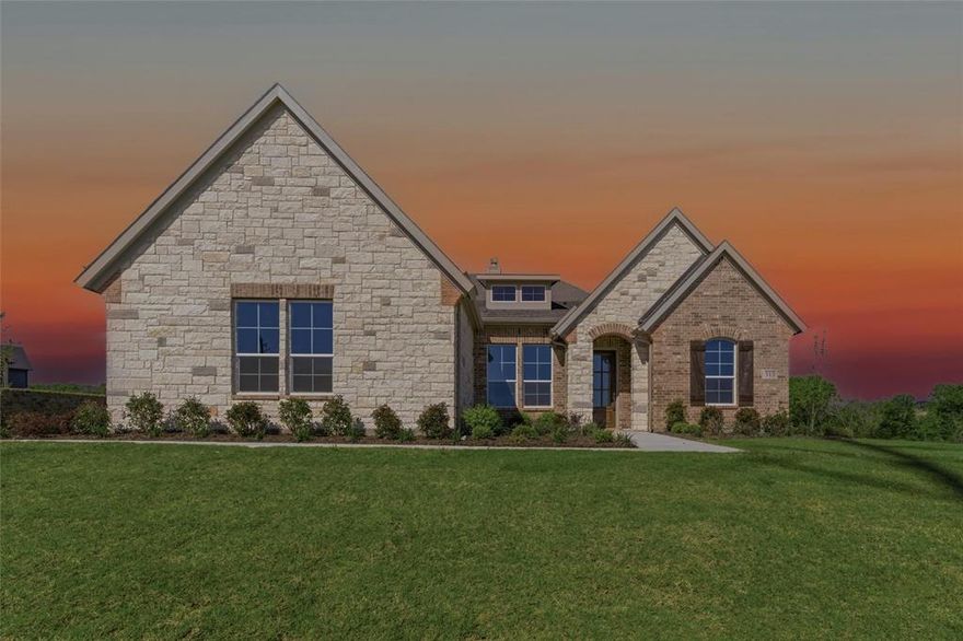 Estimated February 2026 completion! Ask us about our Trade In Trade Up program, we can buy your home! Step into the Bluebonnet by Riverside Homebuilders and embrace a lifestyle of comfort and functionality. With 4 bedrooms and 3 bathrooms sprawled over 2,686 square feet, this single-story haven offers ample space for every member of the family. As you enter through the inviting porch, the airy foyer sets the tone for the home's open layout. To the left, a flex room awaits, beckoning to be transformed into your ideal space—whether you envision a home office, gym or hobby room. Continue through the foyer to discover the heart of the home—a luminous dining room bathed in natural light. Beyond lies the main living area, a seamless fusion of the expansive kitchen, cozy family room featuring a fireplace and a charming nook adorned with picturesque windows. On the right wing of the home, privacy awaits with three traditional bedrooms and a breathtaking owner's suite. The owner's retreat boasts a spacious walk-in closet and a spa-like bathroom, offering a sanctuary for relaxation. Convenience is paramount with the laundry situated just off the bedrooms, accompanied by a mud bench near the garage entrance. To embrace the beautiful DFW weather without having to leave your home, step outside to the generous covered patio—where endless possibilities for outdoor enjoyment await. With its thoughtful design and inviting atmosphere, the Bluebonnet embodies the epitome of charming Texas living for all families alike. Located on a homesite over 1 acres, this home includes split secondary bedrooms, an open concept, with a formal dining room. Includes a walkthrough laundry, and an additional study or flex room! SPRAY FOAM ENCAPSULATED!  Owner financing available.