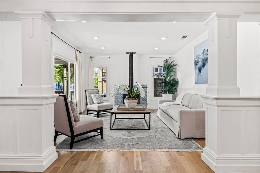 Originally built in 1914, this charming home showcases classic architecture and great street presence, highlighted by a wide front porch perfect for morning coffee or evening downtime. Inside, the home blends historic details with modern updates. The bright living room features a welcoming fireplace and opens to the dining area and an updated kitchen with a built-in banquette for casual meals or entertaining. The primary suite offers a walk-in shower, double vanities, and a roomy closet. Two additional guest bedrooms and a full bath complete the main residence.
A separate guest house in the back provides outstanding flexibility with its own bedroom, bath, kitchen, and living space—ideal for visitors, extended family, or potential rental use. Parking is available at the front of the property or through a secured gated entrance at the rear, offering private off-street access. The home is zoned to the highly regarded JL Long and Woodrow Wilson High School. Conveniently located near downtown Dallas, major highways, and White Rock Lake.