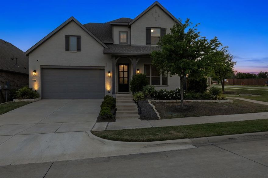 Perfectly situated, less than 5 minutes from SH 121, Hwy 75 and downtown McKinney, this stunning 2-story former model home built in 2020, featuring 4 bedrooms, 3.5 baths, office, 2 family rooms and media room. This home showcases designer finishes throughout, including custom lighting & fixtures, upgraded flooring and built-ins from the original model design. Gourmet kitchen with quartz countertops, 42 in cabinets, stainless steel appliances, and large island opens to spacious living area with abundant natural light. This home is pre-wired for sound, making it ideal for entertaining or relaxing in your first-floor primary suite with spa-like bath and walk-in closet. Guest suite with en-suite bath upstairs. Covered patio and beautifully landscaped yard, tankless water-heater and 16 seer HVAC. Zoned to top-rated McKinney ISD.  Never mow the yard again as the HOA is responsible for front AND backyard maintenance.