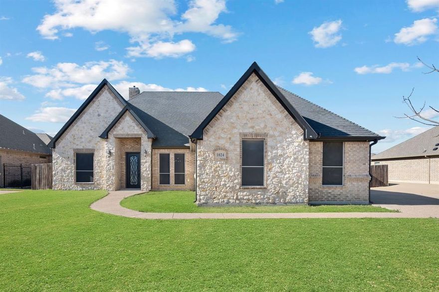 This stunning custom home sits on half-acre lot and offers 4 beds, 3 full baths, and a 3-car garage designed for comfort, privacy, and elevated everyday living. Porcelain tile floors flow throughout the main living areas, beautifully accented by sleek black trim and modern black interior doors, paired with elegant marble countertops for a cohesive, upscale look. A private study and formal dining space set a refined tone upon entry. The open living area features a pellet stove fireplace, creating the perfect setting for cozy evenings, while expansive windows frame stunning views of the sparkling pool and backyard. The chef’s kitchen is both functional and stylish, offering generous counter space, a large island, 5-burner gas cooktop, stainless steel appliances, and a buffet area ideal for hosting. Off the kitchen, a dedicated coffee bar is perfect for morning routines or entertaining guests. The primary suite is a true retreat, complete with a serene sitting area with beautiful views and direct access to the covered patio and pool. The spa-inspired bath includes a soaking tub, an oversized shower with bench seating, and a spacious walk-in closet. Secondary bedrooms are thoughtfully positioned on the opposite side of the home for added privacy. Two bedrooms share a Jack-and-Jill bath, while the fourth bedroom, currently used as a fantastic game room, is outfitted with a wet bar and wine cooler and has its own access to the backyard. Step outside to your own private oasis featuring a covered patio, a resort-style saltwater pool and spa, an outdoor kitchen and living area, a gas fire pit, a gas grill, and a refrigerator, ideal for year-round fun! Additional highlights include a 13x15 She Shed with electric, a separate storage shed, GOVEE programmable exterior LED trim lighting, extended driveway parking, Generac generator, Nest thermostat, SimpliSafe doorbell, and security cameras. Request the full Feature Sheet from your Agent and schedule your private showing today!