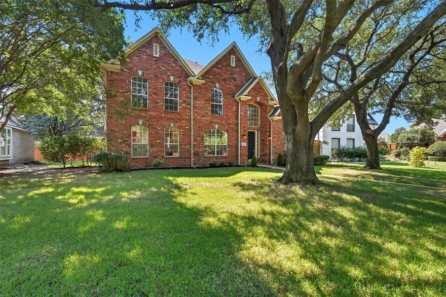 Beautifully updated and move-in ready North Facing home! This spacious home offers brand-new carpet, fresh interior and exterior paint, and re-grouted tile throughout. The flexible layout includes 3 living areas, an office, and 2 dining spaces, providing plenty of room for work, play, and entertaining. The open kitchen boasts granite countertops, an island, breakfast bar, and access to a side patio—perfect for morning coffee or an herb garden. The oversized primary suite features an updated ensuite bath and a huge walk-in closet. Two split bedrooms share a full bath, while the upstairs game room with French doors connects to a 4th bedroom and full bath—ideal for guests or an in-law suite. Enjoy an oversized 2-car garage with tons of extra storage, beautiful curb appeal with mature trees, new sod, and a freshly stained pergola. Major systems including the roof, AC units, furnaces, and water heater have all been replaced within the last 5 years for peace of mind. Located in highly rated Allen ISD with access to a community pool and park!