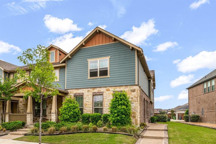 Welcome to this beautifully maintained corner townhome that has a side yard and has an open concept layout designed for comfortable living and entertaining. This spacious home offers 3 bedrooms and 3 full bathrooms, along with two  living areas that provide plenty of room to relax, gather, or work from home.  The kitchen overlooks the living area and is accented with stylish upgraded lighting, this creates the perfect setting for casual dining and hosting guests. Upstairs, the private primary suite includes abundant natural light and a large walk in closet. The second living area is equally spacious and inviting, making it ideal as a media room, game room, or cozy retreat.  One of the home’s standout details is the unique shower located in the oversized garage perfect for rinsing off after gardening, workouts, outdoor activities, or even washing pets with a convenient dog spa setup. The long driveway provides additional parking space for multiple cars and the oversized garage allows for even large extended ca or bed trucks to fit inside.   Viridian is  located between Dallas and Fort Worth, this home is under 5 miles to DFW Airport, Texas Rangers Stadium, Dallas Cowboys Stadium and the entertainment district at Texas Live. Residents also enjoy access to outstanding com munity amenities including 2 pool areas, parks, 18 miles of scenic trails at River Legacy for hiking, biking, walking , tennis courts, pickleball, and sailing activities.