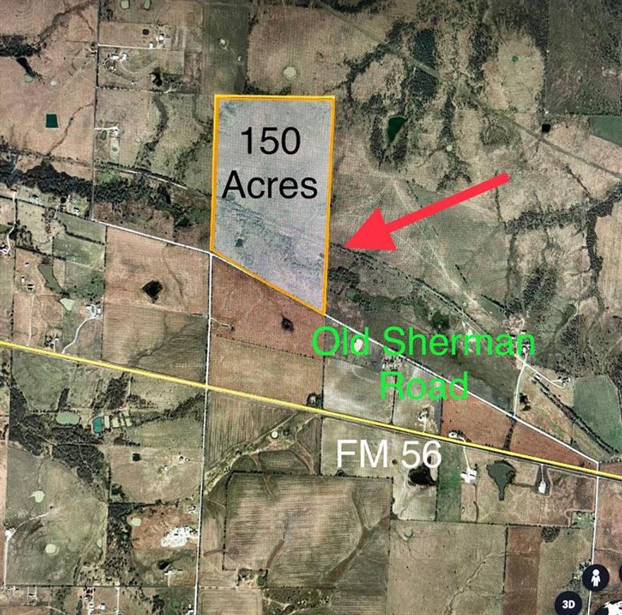 Just a few miles West of Sherman sits this 150 acres of rolling terrain providing a scenic and diverse landscape, allowing for breathtaking views across the surrounding area. The presence of four ponds, native grasses and scattered trees add to the overall appeal and functionality of the property. Grayson County has experienced significant economic growth in recent years and benefits from a diverse economy, including industries such as manufacturing, healthcare and retail.