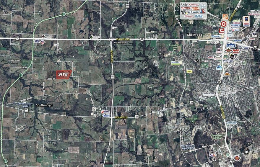 Land investment property in the path of growth - located partially in the ETJ of Sherman. Ideally situated between Preston Rd (S.H. 289), U.S. Highway 82, State Highway 56 and the proposed future extension of the Dallas North Tollway. This property has approximately three-quarters of a mile of frontage on Logston Rd. The land is a mixture of cropland and pastureland with some trees, a creek, a large pond and a few other small stock tanks. Generally level topography. Great accessibility to the area's primary thoroughfares and growing employment base in Sherman. An old farmhouse and barn were recently removed from the property, decreasing the property tax liability. Informational Brochure available upon request.
