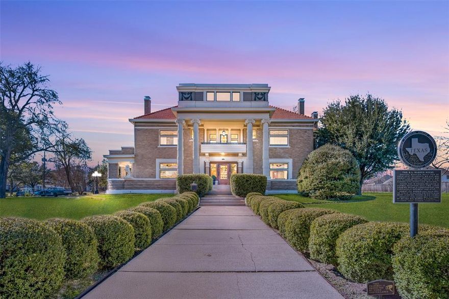 The R.L. Warren House is a Texas and nationally registered historic residence offering 5 bedrooms, 5.5 baths, and 6,201 square feet of living space. Built in 1897, this Colonial Revival Prairie School style home presents a rare opportunity to own a true architectural landmark that thoughtfully blends historic significance with modern day livability.

A comprehensive restoration was completed with exceptional care and intention, focused on preserving the home’s original craftsmanship while improving functionality and comfort for today’s lifestyle. Historic windows, doors, ceilings, locks, stained glass, and detailed woodwork were carefully retained wherever possible, while major structural and system improvements were addressed throughout the home. Long standing condition items were resolved, safety enhancements were incorporated, and modern conveniences such as improved utility connections, functional storage solutions, and updated bath layouts were seamlessly integrated without compromising architectural integrity.

The interior showcases gracious formal spaces, elegant parlors, and a richly appointed library featuring a fireplace, beamed ceilings, stained glass windows, and custom millwork. Despite its scale and history, the floor plan lives comfortably and feels inviting, making it ideal for both everyday living and entertaining. The R.L. Warren House stands as a carefully preserved architectural landmark, offering timeless character, refined livability, and a legacy that will endure for generations.