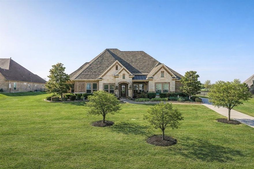 Beautiful one story on a 1 acre lot in Stinson Highlands in Lucas! This custom home built by Emerald Homes is light and bright and offers an open floor plan with separate office, split 3 bedroom-2.5 bath design with two dining areas & one spacious living area. The eat-in chef's kitchen has an abundance of counter & cabinet space, a large island with seating, double ovens & gas cooktop. The master suite overlooks the pool-size backyard and provides a sitting area, an ensuite bath with separate vanities and a walk-in shower. Special features and upgrades include, a bonus room – perfect for a craft-hobby room or extra storage room - plantation shutters, fully fenced backyard with wrought iron fencing, sprinkler system for entire yard, an extended, covered back patio with shutters & a 3 car garage with 2 electric car plug-ins. The home also boasts a full house Generac generator, 2 tankless hot water heaters (2026) and a new Class 3 impact resistant roof (2025)! If you are looking for that well-maintained home with a terrific layout and all the extras + space and tranquility, then this one is a must see!