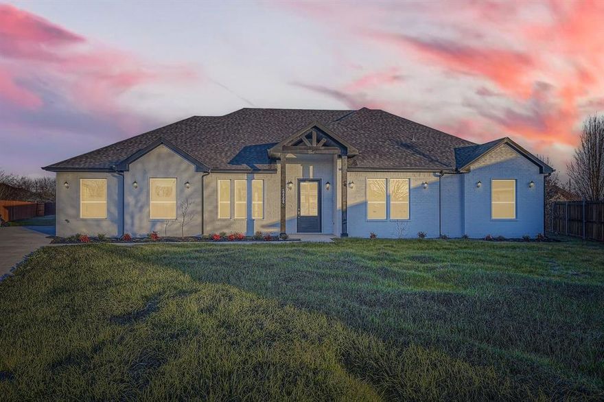 Motivated Seller, concessions are available on ALEDO ISD. Don’t miss out on the opportunity to own this amazing custom-built home in the peaceful and sought-after Pyramid Acres! Living outside city limits offers no HOA, no water-sewer bills, and lower property taxes—an absolute rarity in today’s market. This stunning new construction features 4 spacious bedrooms and 3 full bathrooms, designed with the perfect balance of elegance and functionality.
Step inside to find an open floor plan with soaring 10 to 12 ft ceilings and 8 ft doors, creating a sense of grandeur throughout. The primary suite is a luxurious retreat, complete with a French tub, walk-in shower, dual sinks, quartz countertops, and a massive custom walk-in closet. The gourmet kitchen is a chef's dream with quartz countertops, stainless steel appliances, custom cabinetry, and a large island perfect for entertaining.
Relax by the fireplace in the living room or host friends and family on the covered patio, also with a cozy wood-burning fireplace. With a spacious laundry room, mudroom, and a 3-car garage, this home truly has it all.
Conveniently located with easy access to Clear Fork, Granbury, Aledo, Chisholm Trail, Fort Worth, and Weatherford, you’ll have the best of both worlds—peaceful country living with quick access to city amenities. Schedule your tour today and make this dream home yours before it's gone!