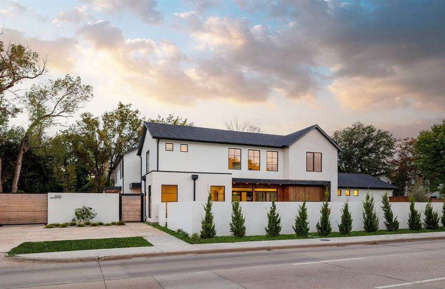 Step into a world of modern elegance and sophistication in this stunning new Texas modern home, where impeccable design meets unparalleled craftsmanship. Ensconced behind a private gated entrance in prestigious Preston Hollow, this architectural showplace offers a perfect blend of luxury, privacy, and contemporary living. The centerpiece of the home is the gourmet kitchen, featuring a dramatic 12-foot center island, custom cabinetry, high-end appliances, and a generous walk-in pantry—ideal for both casual meals and grand entertaining. Open-concept layout seamlessly connects the kitchen to the living and dining areas, perfect for gatherings with family and friends. Spacious primary retreat features private entrance to the backyard, spa-like en-suite bathroom, and expansive walk-in closet. Enjoy beautifully integrated indoor-outdoor living space with large sliding glass doors that open to a covered terrace, ideal for entertaining and enhanced by mature landscaping and greenspace.