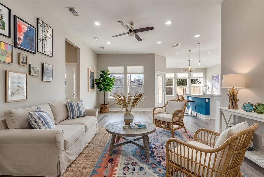 Crisp, fresh, move in ready and at an incredible new price! This 2023 four bedroom, one story home has a nice open floorplan, quartz countertops, Kitchen island with walk in pantry, walk in closets, big primary bedroom, a fourth bedroom that could serve as separate office or study with closet, big walk in utility room and a large covered porch and deck opening out to the big back yard. Lots of sunshine from energy efficient double pane windows and cellular shades that open from top and bottom. Primary bathroom has large walk in shower, large soaking tub, big walk in closet with safe and dual vanities. Second bathroom has tub shower with pretty inset tile accents. Smart lighting controls and dimmers inside, soffit lights and wall accent lights outside and a heavy slider gate across the driveway.