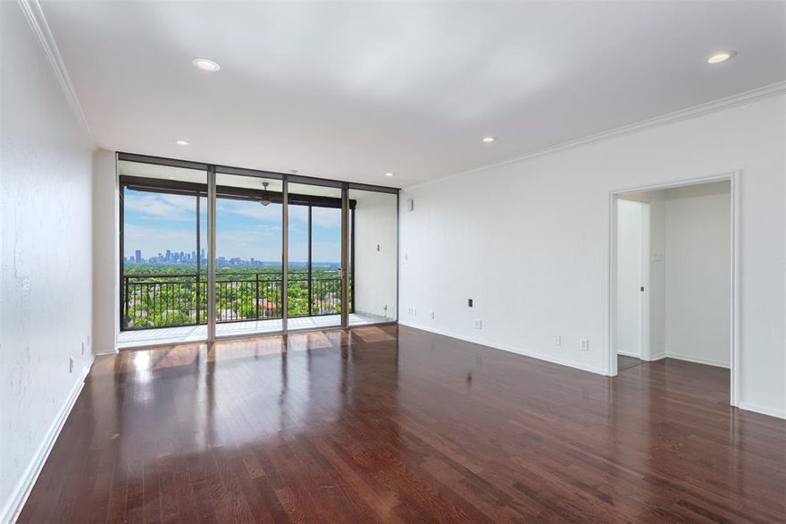 Priced to make this gorgeous High-Rise Condo with stunning downtown views, all your own! Don’t miss this incredible opportunity to own a bright and spacious 2-bedroom, 2-bath condo in one of Dallas’s most iconic high-rise buildings—The Athena. Truly, a lock and leave building with 24-7 security and concierge. Prime Northwest Highway location perfectly positioned near top-tier dining, premier shopping, and major highways, offers both convenience and luxury. Step inside to floor-to-ceiling windows that flood the space with natural light, highlighting elegant wood floors and a custom mirrored dining area. The highly coveted South facing outdoor balcony expands your living space and provides a flexible area to design to your taste. The primary bath includes a handicap accessible, roll-in shower for added comfort and accessibility that can also be easily remodeled with a glass enclosure and plenty of space to reconfigure vanity and add storage space. This Condo is priced to sell, taking into account remodeling and updating expenses.
Building Highlights include: 24-hour concierge and security, Secured concrete garage with reserved parking and private storage. Saltwater heated pool, fitness center, library, and meeting rooms located on the 4th floor. HOA dues include all utilities, cable, Wi-Fi, water, grounds maintenance, and more. Please Note: No pets or smoking allowed. Buyer is responsible for a capital contribution equal to 2x the monthly assessment. Buyer must submit an application and receive board approval prior to closing. Buyer and Buyer’s Agent to verify all measurements, fees, taxes, schools, and square footage. One Parking Garage space per licensed resident up to 2 spaces. One Storage space in basement available per unit. This is your chance to create a home all your own with breathtaking views and unbeatable amenities in the heart of Dallas. Call to see it today!