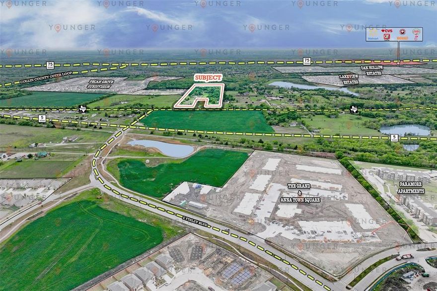 Situated directly west of Anna Town Square and minutes away from the Collin County Outer Loop and HWY 75, this 17.26 acres is strategically located in the path of growth.

This tract of land has the potential for both residential development, and_or commercial development due to its ETJ designation. While agriculture remains a significant part of Anna’s economy, the city has also seen growth in other sectors such as retail, manufacturing and distribution—providing employment opportunities for the increasing number of Anna rooftops.