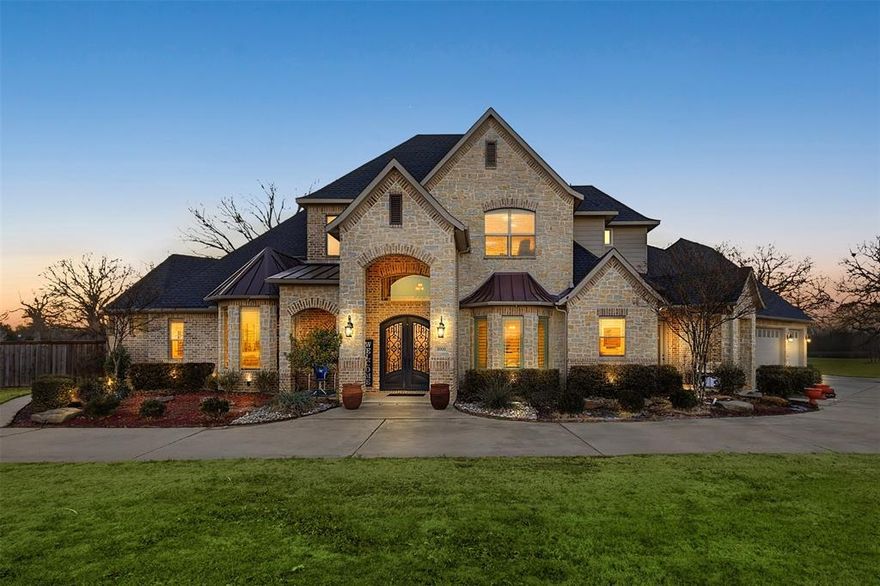 Let's play I Spy.  I spy this beautiful home on 1+acre built by George Welch Custom Homes in the highly sought out neighborhood of South Bend Estates.  The builder's craftsmanship and attention to detail is evident in every feature of this georgous home.  Upon entering the house, you will be blown away with the layout.  Now, start looking for those hidden extras that set this house apart from others.  I spy the motion sensor lighting on the spiral staircase just so you are never in the dark when walking up or down the winding stairs.  I spy the hidden space near the study-its really cool-so keep looking!  I spy the 19 X 13 bonus room that's used for seasonal decor storage that can be easily converted into a media room, gaming room or anything of your choice-the possibilities are endless.  I spy a spacious, luxurious walk in Roman shower in the master bathroom.  What a awesome way to start or end your day.  I spy the kitchen spice cabinet which may take you a minute to find, but don't give up.  I spy or maybe I should say, I hear surround sound throughout the house.  I spy the most convenient mud room, laundry room combo, making doing the wash an enjoyable chore if that is possible.  I spy a personal resort in the privacy of your own backyard with a patio, outdoor kitchen and a pool that is absolutely breathtaking.  I spy the safe storm shelter located in the garage for our unpredictable Texas weather.  Lastly, I spy the 40 X 30 concrete pad stubbed for water & electric for your future shop.  This home is uniquely one of a kind.  This beauty won't last long!  I spy your own private tour being scheduled today!