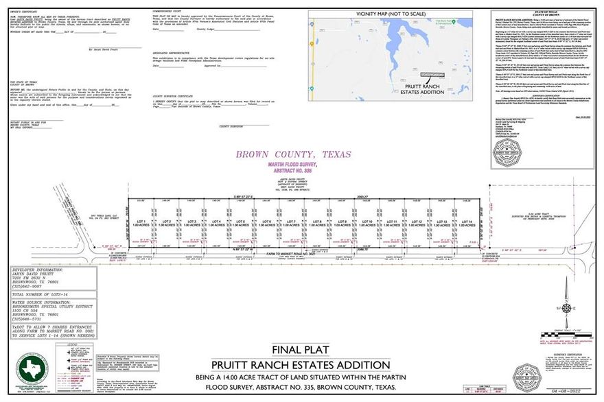 WELCOME TO PRUITT RANCH ESTATES! LOTS 1,2,4,5,6,7,& 8 Still available! These 1 acre homesites with NO HOA dues are ready for you to build your dream home in a PERFECT location. Sitting only minutes from Brownwood, across the street from the Hideout Golf Club and Resort and approximately 1 mile to beautiful Lake Brownwood. These lots offer gentle rolling terrain and a mix of oak and mesquite trees. With minimal restrictions, you can rest assured that your investment into your new home will be positioned well for years to come! Need a builder? We have one! If not, bring your own! Water and electricity available at the road. Buyers are responsible for utilities as well as entrances built to TxDot Specifications. Call today to learn more or to request a copy of the restrictions! Come get your pick of the lot or lots of your choice!