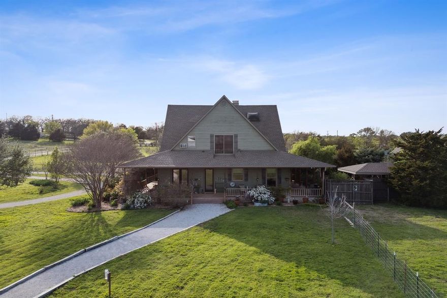 Discover an unparalleled opportunity, where luxury meets pastoral beauty on over 20 acres of the most coveted land in the area. This rare gem features a custom home with wrap-around porches, a mother-in-law suite with elevator, and unmatched views. Equestrian enthusiasts will truly appreciate the 12-stall barn, covered arena, and covered round pen. The property boasts four picturesque ponds, a wood-working shop, and a large hay barn, plus two apartments for guests or staff. Well water ensures sustainability. Welcome to a lifestyle where luxury combines with the tranquility of Texas ranch living in Bartonville!