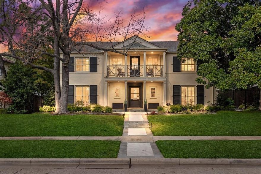Gracefully positioned on an expansive 78x143 lot along one of Highland Park’s most prestigious streets, this distinguished residence presents a rare blend of classic elegance and curated modern enhancements. A gracious, light-filled floorplan is accented by rich hardwood flooring, a grand entry flanked by formal living and dining rooms, and an inviting secondary living area that opens seamlessly to the backyard and adjoining breakfast room. The chef’s kitchen is thoughtfully designed with a generous center island, dual ovens, warming drawer, dual sinks, walk-in pantry, and a 2022 JennAir side-by-side refrigerator. The primary downstairs master suite offers a refined private retreat, highlighted by vaulted ceilings, direct backyard access, and separate his-and-hers bathrooms w walk-in closets. Outdoor living has been elevated to a true resort experience. In 2022, a high-end, resort style sparkling heated pool and spa were introduced featuring full LED lighting, a raised wall w waterfall feature, Silver Travertine decking and WiFi-enabled Aqualink controls. A covered patio with integrated heaters, ceiling fan, and lighting, along w a custom outdoor kitchen and bar with Coyote grill and refrigerator, creates an exceptional setting for sophisticated entertaining. The grounds are completed by professionally designed front and back landscaping with programmable landscape lighting and Rachio WiFi–controlled irrigation. Additional highlights include a separate laundry room with additional refrigerator, dog run, an incredible front balcony with unobstructed views, and an attached two-car garage. Recent improvements also include a new shingle roof (2021), tankless Rinnai water heater (2022), refreshed front porch facade w new railing, flooring, and posts, new front door and shutters, and upgraded walkway and exterior lighting. An exceptional offering defined by architectural grace, extensive outdoor upgrades and an enviable address in the heart of West Highland Park.