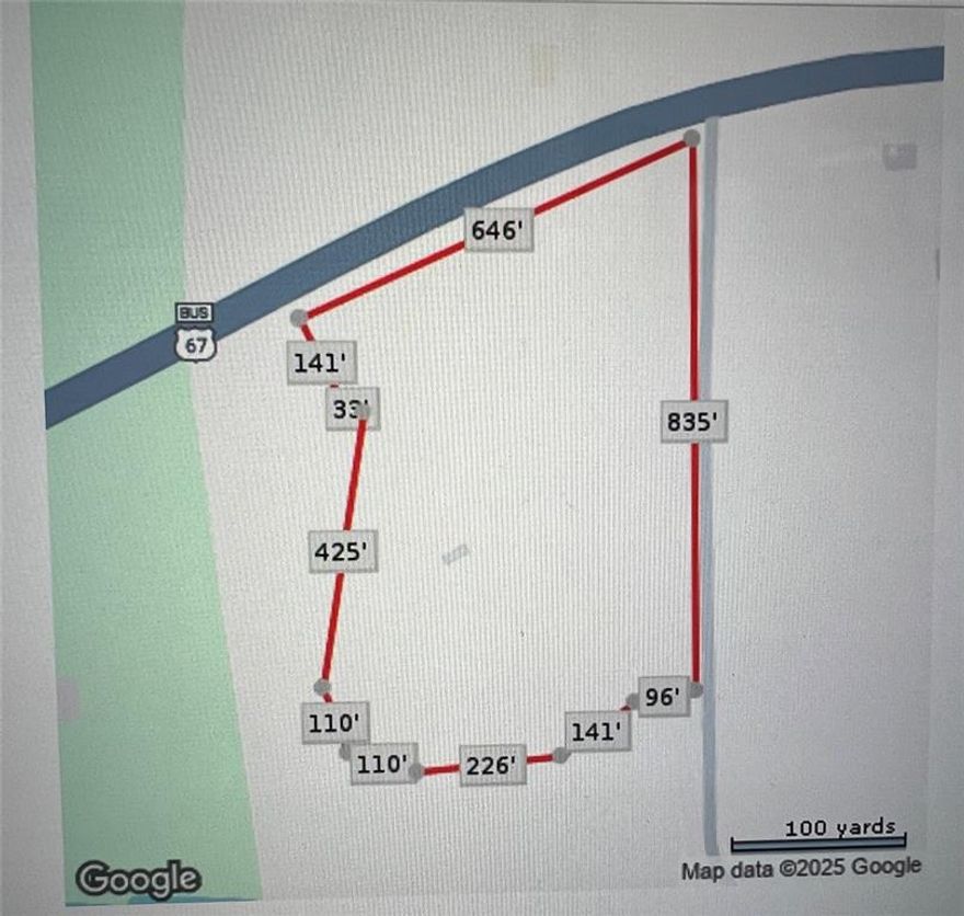 646' of Hwy 67 - Main St frontage.  Strategically located 10 acres on Main Street, 5 minutes from historical downtown Sulphur Springs.  This is a perfect location for many different possibilities! Excellent opportunity for development in this quickly growing town that is attracting new business and industry. Close proximity to interstate access. City water and sewer at the road. Property is located within .5 miles of several well-established businesses and manufacturers. Currently zoned light industrial but surrounded by single-family zoning. Many possibilities with this tract!  AADT in 2023 was 3,319.