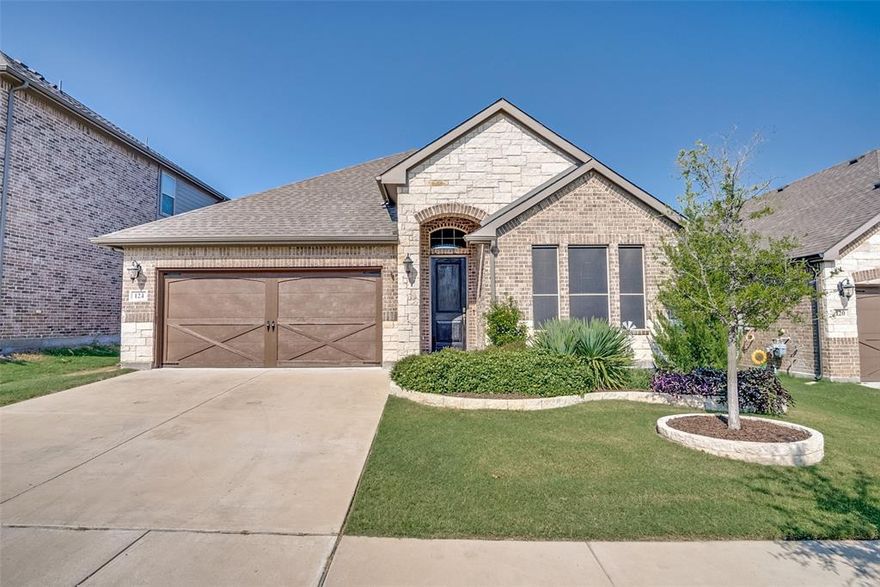 **PRICED TO SELL** FABULOUS one-story floor plan with upgrades galore! This higher level of finish-out is not currently being offered in new construction. Split bedroom layout +  separate office or media room.  Spacious private backyard, fresh interior paint and a NEW ROOF! Meticulous attention to detail by these homeowners. BETTER THAN NEW with Designer color palette, permanent outdoor lighting, stone flowerbeds, french drains on each side of lot.  Enjoy the spacious family room with corner fireplace and outdoor views. Amazing kitchen offers ample prep + serving space + gas cooking! Dining area features bay windows + recessed area for furnishings or dry bar. Spacious primary suite for ultimate relaxation. Ensuite offers separate shower, private water closet, soaking tub, generous vanity and fabulous walk-in closet.  Two secondary bedrooms ideal for growing family share hall bathroom. You'll love the flexibility the separate office space offers featuring french doors - could be a play space, media room or another bedroom with nearby half bath. Generous built-in cubby space. 2-car garage with attic access, tankless water heater. **Walk or bike to nearby elementary and middle schools. Award winning Aledo ISD**  Morningstar offers pools, playground, pickleball, dog park, walking trails, catch+release ponds, sand vball and wonderful memories! Addt'l resort style pool slated for next year!