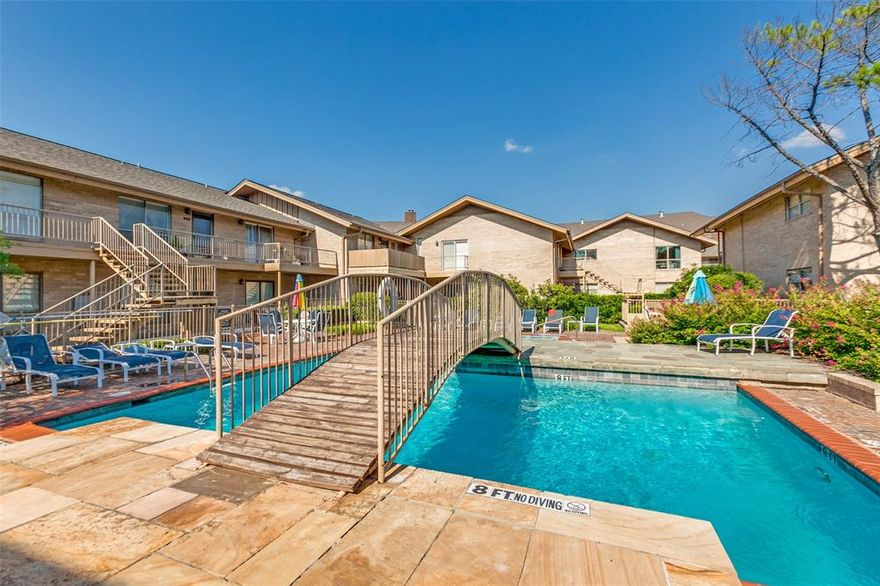 Enjoy worry-free living with all utilities are covered by the HOA, as well as maintenance of water heater, and central cooling and heating. Fabulous 2-bed, 2-bath North Dallas condo in a prime location with extra den space with closet that can be converted into a 3rd bedroom-office-workout room. This spacious 1,481 SF upstairs unit features essential appliances included and a sunny living room with vaulted ceiling. Enjoy a flexible space for entertaining, a galley-style kitchen and oversized bedrooms with ample storage. The primary suite opens to a balcony overlooking the pool. Conveniently located near medical facilities, shopping, restaurants, and Northaven walking and bike trails. Electricity, water, trash, pool, and grounds maintenance included in price!  The well-maintained community boasts lush landscaped grounds and a sparkling pool just steps from your door. Carefree comfort and timeless charm await, come see it for yourself! Listed for Lease and Sale.
