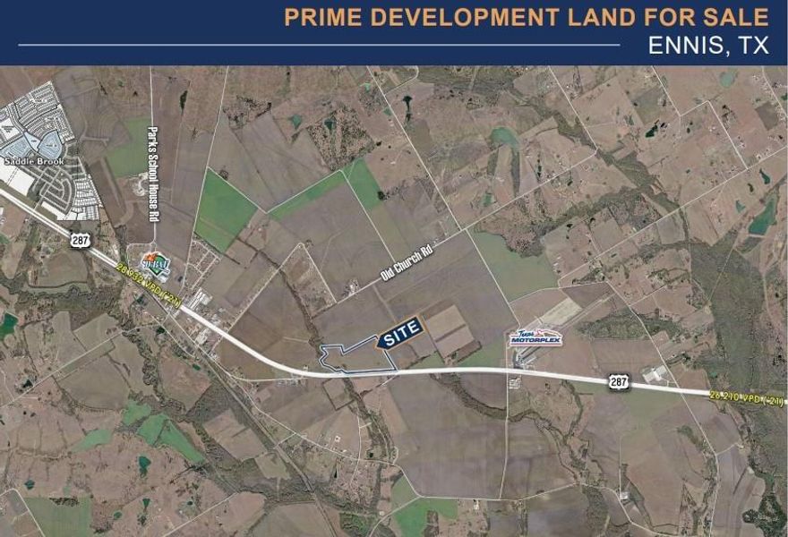 Ennis 68.88-ac- AG exempt - about 2.5-3 ac within flood. Water is served by Rockett water & the sewer would come from the city of Ennis. These are prime investment opportunities for developers looking to capitalize on the growing demand for residential and industrial space in Ennis, TX. With its frontage on HWY 287, the property offers excellent accessibility and visibility, making it an ideal location for future multifamily, single-family, build-to-rent, or industrial projects.
Closest address: 4331 US-287, Waxahachie, TX 75165

Please reach out for all information & marketing materials!