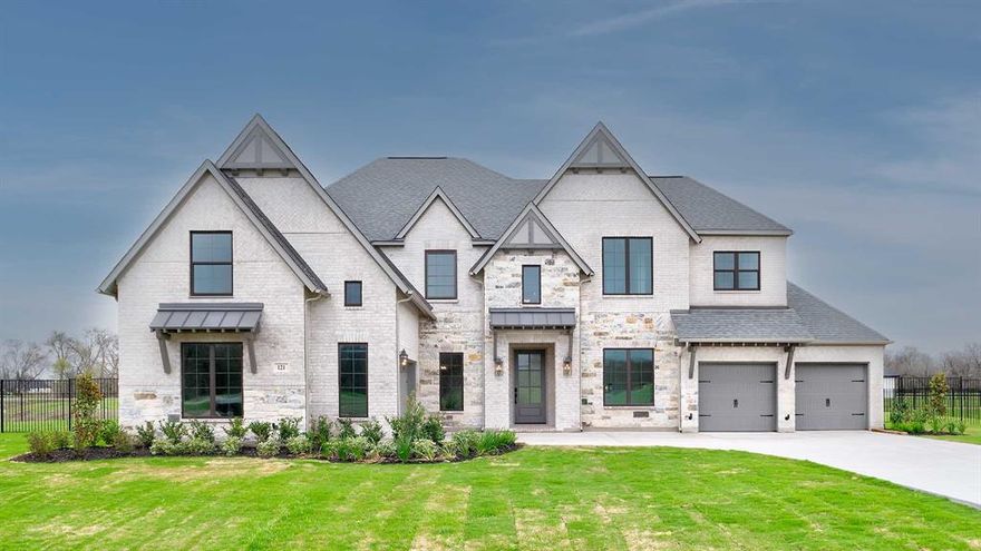 Featured on a 1-acre homesite. Step off the front porch into the grand entryway boasting a curved staircase and a 19-foot ceiling. Hardwood floors throughout the living areas. The formal dining room is at the entrance of the home. Adjacent to the dining room is the home office which includes double doors for additional privacy. A secluded guest suite down the hallway with a full bathroom allows for guests to have their own space. The two-story family room boasts a sliding glass door, decorative beamed ceiling and warming wood mantel fireplace. The extended backyard covered patio is just off the morning area. The kitchen features an island with built-in seating, double wall oven, ample counter space, and an oversized walk-in pantry with plenty of storage. The primary bedroom offers ample natural light from its wall of windows. Double doors lead into the bathroom which features a freestanding tub, glass enclosed shower, dual vanities, two walk-in closets, and dual access to the utility room for conveniency. Up the stairs you are greeted by an overlooking view of the first floor. The large game room provides space for entertainment along with the adjoining media room and loft area. Three secondary bedrooms with full bathrooms and walk-in closets complete the second level. A three-car split garage completes the home.