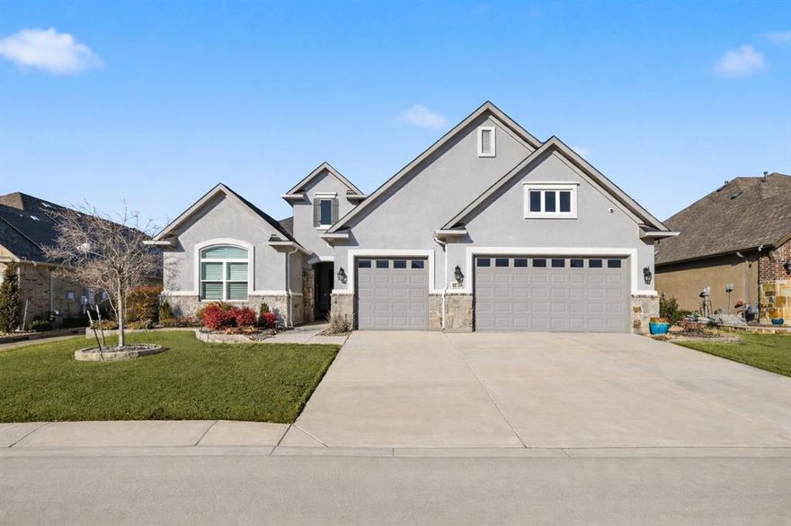 This stunning home is the beautiful sought -out Avalon floor plan and is a must-see home here in Robson Ranch located on the Wildhorse Golf Club North Course hole #6 fairway. This Home is a custom build with upgrades galore including large 15 K gallon custom-built heated pool and spa. If you’re looking to purchase existing or custom build in Robson Ranch, then this is a must see. Here are some of the upgrades that are included in home. Driveway curb cut, 4' garage extension with Epoxy garage floor, Added 4’ x 8’ ceiling storage in garage plus wall storage, 20 KW whole house generator, Whole house water filtration system, Reverse osmosis system. Rear covered patio 6000 watt infrared heater, and ceiling infrared heater at entry to master shower. Rear covered patio power screen, 2’ Den extension and added 20 LED Disc lights in various locations. Added Dining room ceiling fixture, 3 kitchen pendant lights, 5 vanity lights, 7 ceiling fans, under counter lighting and Crown molding in entry,