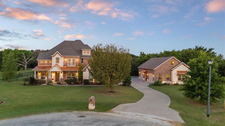 Finally a property that checks all the boxes plus some. Set at the end of a quiet cul de sac, the sprawling acre and a half lot hosts a fishing pond, custom designed sparkling heated pool and spa decked in travertine 2022, a 3,800 sqft estate plus a 1400sqft separate building that is so unique, it is as beautiful as it is functional. Perfect for hosting out of town guests, enjoying hobbies, or work or school from home set up. Currently the space is set up as a music studio but the possibilities are endless The stunning hardwoods floors are flawless and gracefully leads up to the loft that features a living area, a full bath & kitchenette and a huge storage closet. Don't miss the attached garage, perfect for a workshop. The main home shines with an open layout including executive office, dining room, a spa like primary suite that adjoins to the laundry room, and a chef's kitchen with commercial grade KitchenAid appliances. All of this is surrounded with beautiful wood floors and calming neutral interiors. Additions include resort-style pool & spa 2022, new roof 2023, HVAC 2022, Frameless shower door 2025. This property is the ideal option for those who seek a bit of luxury and country all in one!