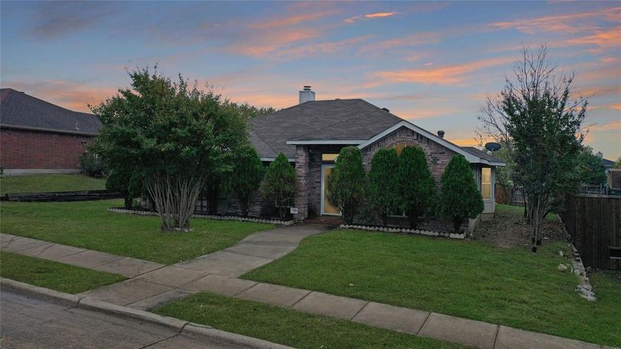 Step into this elegant single-story residence with 4 bedrooms and 2 bathrooms, ideally located near the George Bush Tollway for convenient commuting. The absence of carpet throughout the house highlights the newly painted interiors and new luxurious vinyl flooring in all bedrooms and closets. New commodes, a new sprinkler system, and fresh ceiling fans in two bedrooms enhance both functionality and comfort. All windows have been meticulously cleaned to maximize natural light.
The large backyard not only features an oversized covered patio extension but also showcases thriving fruit trees. Each bedroom is equipped with ceiling fans, and a bonus sunroom with built-in storage and a skylight creates a delightful space bathed in natural light. Enjoy privacy in the backyard surrounded by a solid wood fence. The spacious formal dining room at the front is versatile and can serve as a second living space or a flexible room. As an added bonus, the fridge will stay with the home.