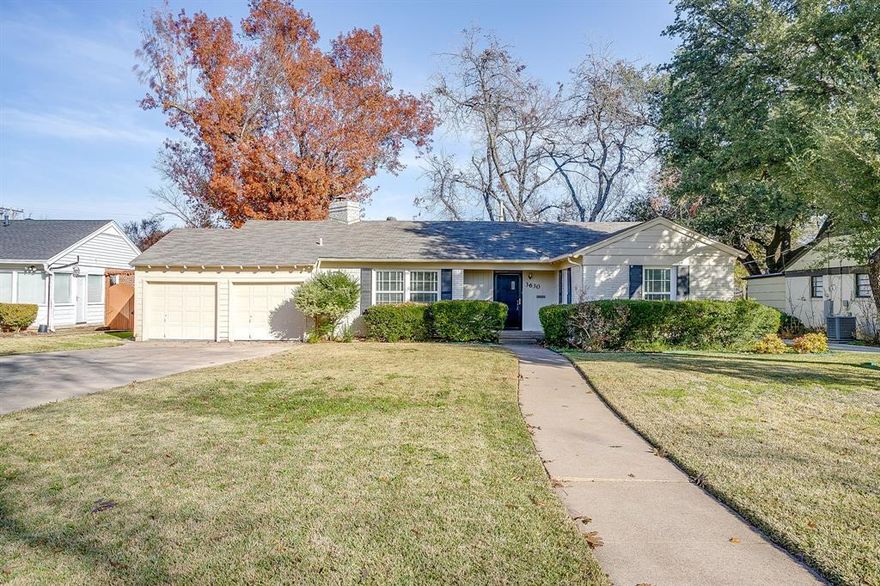 Charming 3-bedroom, 2-bath bungalow surrounded by mature trees, just minutes from TCU campus and a short stroll to the Westcliff Shopping Center. This light-filled home welcomes you with a cozy living room featuring a corner fireplace, an office, dining room, and an updated kitchen with marble countertops and a sunny breakfast nook. The layout includes a convenient laundry room and a two car garage. Beautiful re-finished hardwood floors.   A classic bungalow with an abundance of windows  creating light and  warmth throughout. A perfect home, with vintage charm. Move-in ready and brimming with character—your TCU gem awaits!