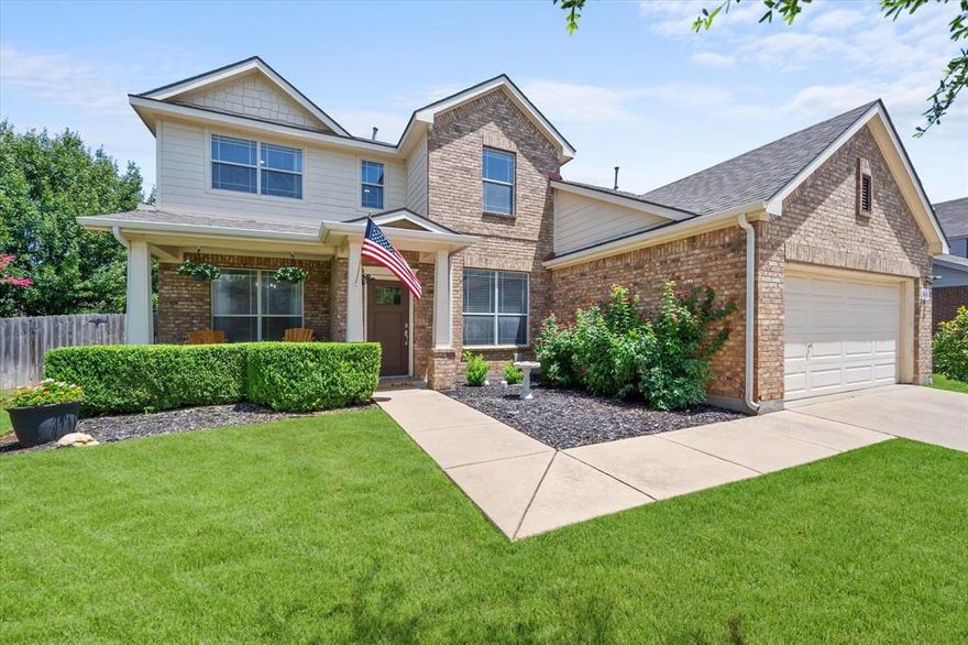 This spacious 5-bedroom, 3.5-bath property offers a rare blend of flexibility and separation, ideal for households needing multiple living zones or space to accommodate different routines under one roof. The main level features a private bedroom suite, along with a front flex room that works well as an office, reading retreat, or additional sitting area. Upstairs, a large bonus room provides another dedicated gathering space, complemented by four  secondary bedrooms that offer space and privacy for everyone. The kitchen with a counter-height island, generous storage, and open flow to the dining and living areas creates a natural hub for daily connection or entertaining. Fresh carpet elevates the interior, and the oversized garage adds valuable space for storage or hobbies. Set on an 80x125 lot with mature landscaping, the home’s Craftsman-inspired curb appeal and welcoming porch create a warm first impression. Located in Sendera Ranch, residents enjoy access to multiple pools, parks, walking trails, and stocked ponds, along with proximity to shopping, dining, and commuter routes*NO PID taxes* This property offers exceptional versatility and space within Northwest ISD boundaries and well suited for a variety of living arrangements