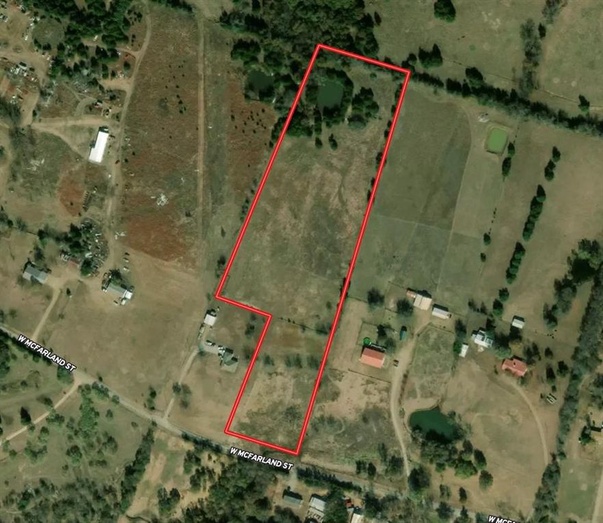 Seller is selling 10 MOL acres out of a 13 acre tract.  Survey will need to be performed to calculate the exact boundary.  Property will have road access to McFarland.