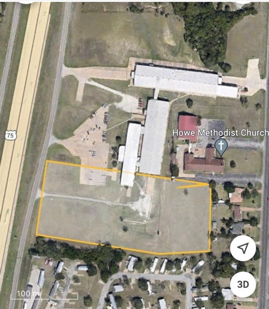 Approximately 5.137 acres, encompassing southern property boundary of 20.932 acre commercial tract with elevated views of Hwy 75. Property fronts HWY 75 with estimated 300 feet of frontage. Utilities on site, high visibility to 75 anywhere on property. Property has  access entrance from 75 service road already completed. Property is situated 1 acre south of TI complex.