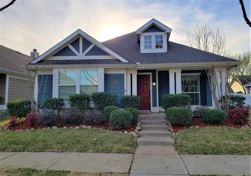 MULTIPLE OFFERS RECEIVED OFFER DEADLINE TUES APR 5th 5pm.  This home features 3 bedrooms and 2 full bathrooms. Many upgrades in home including granite countertops in kitchen and coffee bar, granite bar top, hardwood floors in dinning room and luxury vinyl plank in LR! The layout in the home is an open concept with split bedrooms for privacy! There's a nice covered front porch to sit and watch kids play at the park directly across the street! The back also has a screened in back porch! Many opportunities to watch the sun rise and set. This amazing community offers a WATERPARK and multiple pools as well as fishing ponds, multiple parks, a skate ramp, basket ball court, soccer fields, a workout facility and community events all included with the HOA. Lake Lewisville is just minutes away as well as an easy commute to Denton, Little Elm and Frisco. Don't miss out on this amazing opportunity to own a home this inviting community.