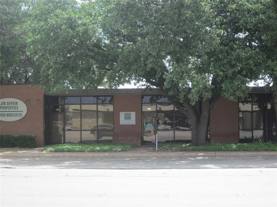 Divided into 2 leased areas with shared Bathrooms. One side is leased to State of Texas , Texas Parks and Wildlife Department. The other side is vacant. The vacant side has 7 offices with storage and Reception area. The corner lot is landscaped with Oak trees, and groundcover with sprinkler.