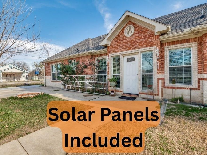 Beutiful tranquil home offers * FREE Solar panels * and FREE Storage-shed outside * 4-bedroom home built in 2018  * has some rain-gutters, and remote-control Gate opener.  * Functional open-floor layout, kitchen has granite countertops, pantry, microwave, gas-stove, dishwasher and utility room nearby for washer and dryer.  All bedrooms have ceiling fans and 3-bedrooms have walk-in closets. House has central AC, and sellers stated that electric bill with solar panels ranges from minimum $15 per month to maximum $40 per month, great opportunity to own this corner-lot home with solar panels already installed!   
Whether you’re a first-time homebuyer ready to add your own touches or an investor seeking to add to your portfolio, this property delivers.   

Conveniently located near major highways (fwys 175 and 20 & 635), shopping (6-miles to Walmart supercenter), and dining (1-mile to Sonic Drive-in & McDonald's), also property location provides easy access to downtown Dallas and surrounding areas.

  * This home qualifies for the Zero down-payment Program available for  first time Homebuyers  with median income and average credit scores *   Some pictures virtually staged to show potential *   NO HOA!!  *  

1-year Home Warranty plan included * Contact your preferred realtor for a showing today!! or contact me if you don't have a agent and need a Realtor to view property.