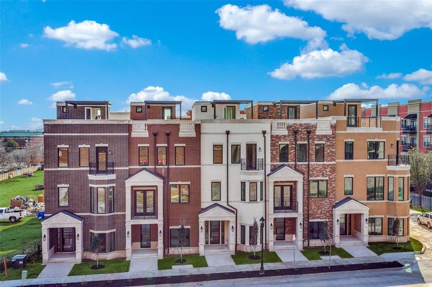 Welcome to The Grapevine Brownstones! This MOVE-IN ready, never lived in home presents a limited opportunity to own a luxury Lock and Leave Residence on Dallas Rd in the heart of Grapevine across from Hotel Vin, steps  from Historic Main St, Peace Plaza, Harvest Hall and The Grapevine REC.  A short walk across Dallas Rd to the TEX Rail which will drop you at DFW Airport or Ft. Worth and the The Grapevine Vintage RR with special excursion including the Stockyards and the Christmas Train.  This beautiful Residence is 4 stories with 3 bdrm, 3.5 bath, 2 car garage and the 4th floor rooftop patio.  Amenities include 12 foot ceilings in the kitchen and living room, luxurious marble showers, elevator that services all four floors, engineered wood floors, complete appliance package including 48 inch GE Monogram gas range, microwave, DW, and refrigerator, rooftop living with Pergola, and a unique 2nd floor balcony off the kitchen with a view of Hotel Vin. The backside of the rooftop patio is Hot Tub ready!  Enjoy a front row seat to many of the special events Grapevine offers including Main St Days, Grapefest, and all that comes with being The Christmas Capital of Texas. Walking is easy with a 75 Walkscore and also quick access to highways, Southlake Town Square, and DFW Airport.  THIS HOME HAS NEVER BEEN LIVED IN, is vacant and ready for new owners!