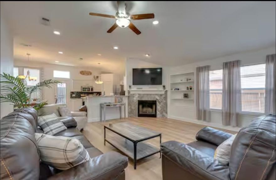 Tenant moving out Dec 31st (can start showingnit) READY January 1, 2026. This well appointed fully furnished 4 bedroom 4.5 bath executive home underwent a complete renovation in 2023, featuring brand-new flooring, freshly painted walls, and modern appliances throughout. The master bedroom offers a luxurious king-sized bed, while the second and third bedrooms are each furnished with comfortable queen-sized beds. The master ensuite provides both convenience and comfort, including a spacious walk-in shower and a relaxing garden tub. For those working remotely, the home includes a private office equipped with an adjustable-height desk, creating an ideal workspace. Approved pets are welcome, and the private fenced backyard offers a secure and generous area for them to play and roam freely.
The front porch swing and backyard grill give you space for fresh air gatherings with family, friends or coworkers. If you prefer, add $800 per month to include all utilities, cable tv, internet and lawn care, otherwise tenant pays all utilities, cable, internet and lawn care. Airbnb compliant.