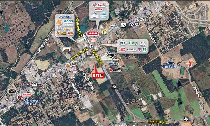 Prime commercial development opportunity in one of Granbury’s fastest-growing corridors. This 4.382-acre unimproved lot is located just one block south of the high-traffic intersection of Highway 377 and FM 4, offering dual access with direct frontage on FM Highway 4 and rear access from East Clifton Road. This configuration provides excellent entry and exit flexibility for future commercial development.

The property measures approximately 600 feet deep and 525 feet wide, featuring a 30-plus foot elevation change from the northwest corner to the southeast corner. This unique topography presents creative design opportunities for elevated views and standout site planning. A recently installed city water main and fire hydrant run along the eastern boundary, offering added utility value and eliminating infrastructure setup concerns.

Currently zoned HC (Heavy Commercial), the land is well-suited for retail, office, medical, restaurant, or service-based development. The zoning could also be revised to meet the needs of your specific project. With very few trees on-site, developers will benefit from significantly reduced tree mitigation costs—saving time and money during the preparation phase.

Located on the Fort Worth side of Granbury, this lot is just 400 yards from Highway 377, offering high visibility and exposure to daily traffic. It is also close to major national retailers and dining including HEB, Kroger, Starbucks, and the vibrant Luton Ranch shopping center. This area is experiencing rapid commercial expansion and increased consumer demand, making it an ideal location for long-term investment or business growth.

With exceptional location advantages, dual road access, and public utilities already in place, this property is a rare opportunity to secure prime commercial land in one of the most desirable and high-traffic areas of Hood County.