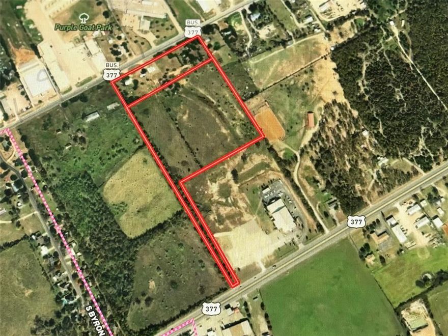21.269 acres on Business 377 that also has opening on US 377. Excellent property for Industrial complex or multiple housing development, many commercial opportunities. Property has 3 homes that are located on the Business 377 side. Located in the ETJ.