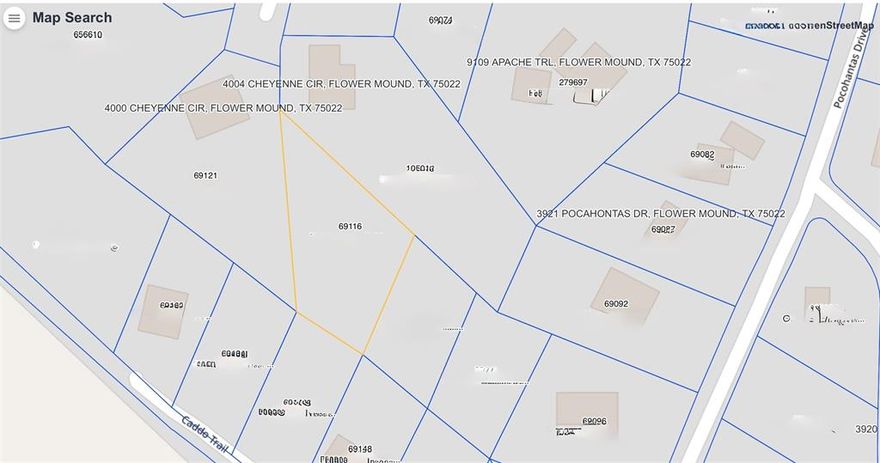 Great location near Grapevine Lake!! Come build your dream home in this unique area in Flower Mound! Near trails and close to copr of engineers property.
Survey not available. Buyer to obtain a new survey