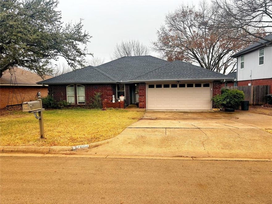 Charming 3-bedroom, 2-bath brick home in Fox Hollow, NRH, just minutes from Richfield Park. Features an open living area with vaulted ceilings and a gas fireplace, plus a kitchen with granite counters and stainless-steel appliances. The spacious primary suite, includes double sinks and double closets Enjoy a large backyard with mature trees and a huge, covered porch. Located in Birdville ISD, Lifetime transferable foundation warranty included.