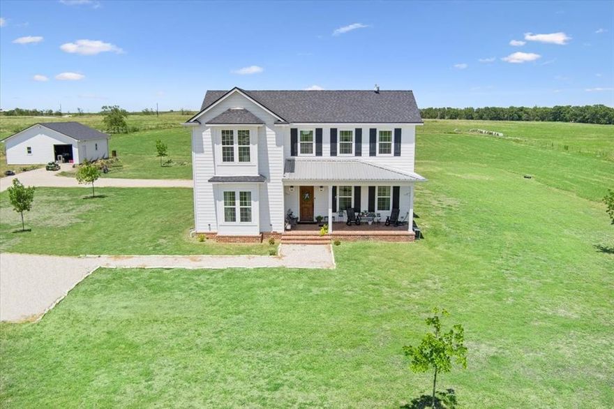 8 Acres - Lorena ISD - Built 2018 - It may be a long time before you see a property like this on the market again. In Lorena ISD on 8 acres, this 4 bedroom, 3 full bathroom, one half bathroom modern farm house is the epitome of living in the countryside. Built in 2018, this home features an open kitchen and central living room, wood-burning brick fireplace, two dining areas, and a large kitchen island with additional dining space. With plank flooring throughout the home, the primary bedroom en suite bathroom downstairs includes dual vanities and a separate tub and shower. Also downstairs is a half bathroom for guests. At 2,788 square feet, all bedrooms are spacious in size. Additionally, this property includes a detached 900 sq ft slab garage with electricity and foam insulation, presenting the chance of possibly creating a custom workshop or guest house. 2145 Losak affords you the rare opportunity in Lorena ISD of true farm life on 8 acres.