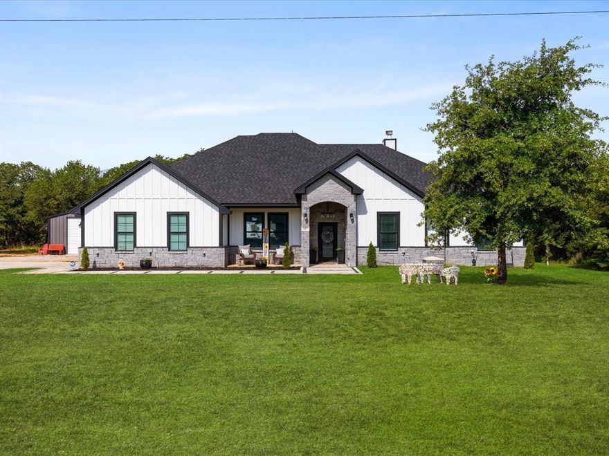 Seller offering up to $7500 towards closing with acceptable offer.  Modern Farmhouse in The Ranches at Rolling Hills – Cul-de-Sac Living with Direct Access to LBJ Grasslands.  Welcome to this stunning 3-year-old modern farmhouse nestled at the end of a quiet cul-de-sac in the sought-after Ranches at Rolling Hills community. This beautifully designed home offers 4 spacious bedrooms, 3 full baths, and a desirable split floorplan that provides both privacy and functionality.  Enjoy everyday living and entertaining with a dedicated dining room, a generous laundry room, and walk-in closets in every bedroom. The guest suite features a private en suite bath—perfect for hosting friends or family. The home is fully foam-encapsulated for superior energy efficiency, and the insulated 2-car garage adds year-round comfort and functionality.  Step outside to discover a brand-new 20x30 shop—ideal for hobbies, storage, or workspace—as well as a full sprinkler system, security system, and direct access to over 20,000 acres of scenic trails and nature at the LBJ Grasslands.
This is more than a home—it's a lifestyle of comfort, peace, and endless outdoor opportunity.