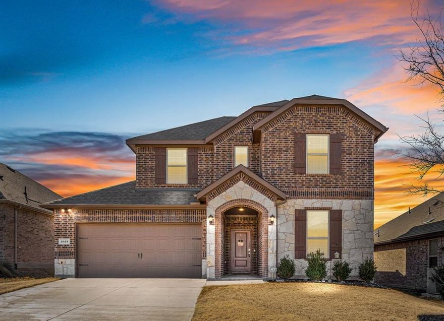 MULTIPLE OFFERS RECEIVED. North facing, immaculate 4 BR with 3 full bathrooms situated on a spacious lot in the sought after Hillwood development of Bluewood in Celina ISD.  Charming elevation with upgraded stone accents and decorative shutters. Open concept floorplan that is light and airy with beautiful LVP flooring in the common areas.  Primary BR AND Secondary BR located downstairs. Kitchen boasts a large island, white cabinets, gas range, granite countertops, herringbone backsplash and a large walk in pantry. Primary en-suite is privately tucked in the back of the home and has lots of storage and roomy walk in closet. Gameroom upstairs is the perfect playroom or secondary living room. Covered back patio just off the dining area overlooks the backyard and is great for grilling out. The Bluewood community includes a neighborhood elementary school, miles-long trail network, plentiful parks and a resort style community pool.