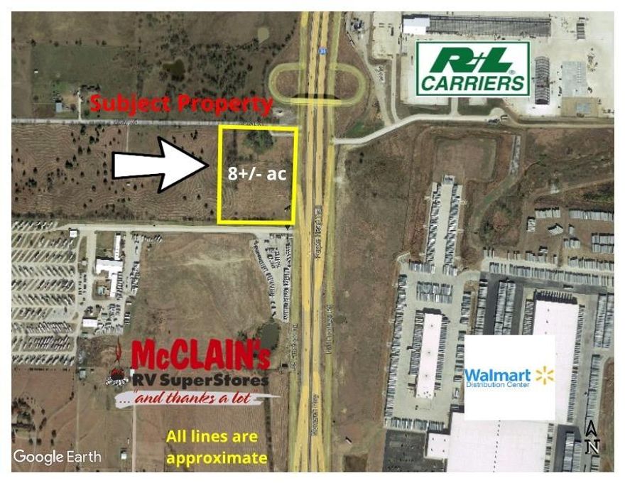 Commercial opportunity with 8 plus or minus acres on I-35 Corridor north of Sanger.  Property has road frontage on I35 and View Road, great exposure, easy access and is next to McClains RV.  Property is not platted. Information deemed reliable but not guaranteed.  Buyer and Buyer's Agent to verify that all information contained herein is accurate.