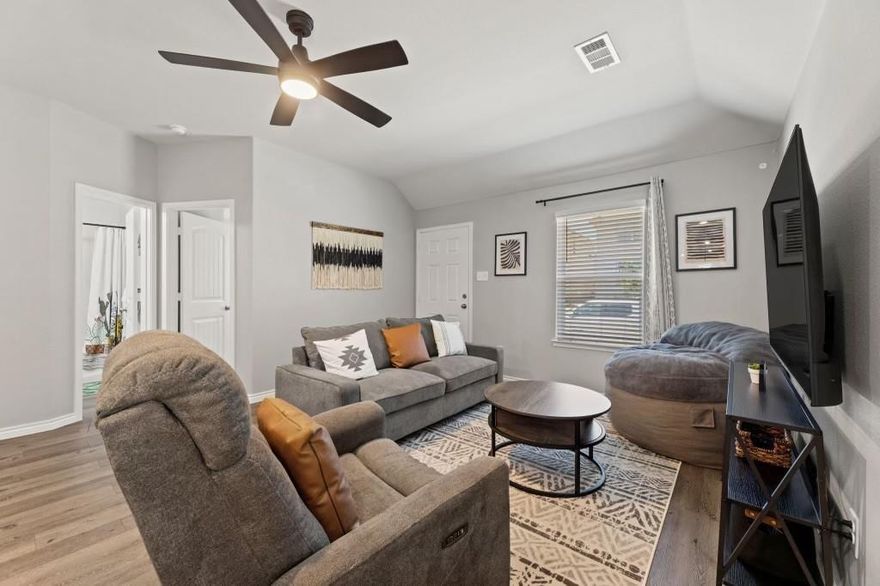 *INTEREST RATE BUY-DOWN Incentive* Welcome to this newly built 2022 home in pristine condition! This home features vaulted ceilings, open floor plan that feels spacious and inviting. This affordable home comes with a full appliance package including refrigerator, washer and dryer, and with an extended shaded patio upgrade! Furniture can be sold with the home. This home has easy access to what Fort Worth has to offer, come see this home today!