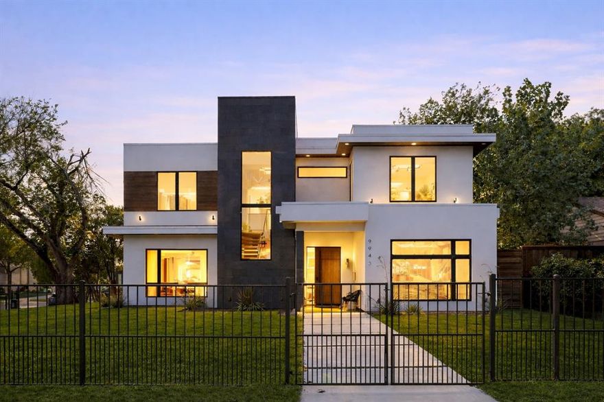 For sale and for lease. Modern luxury set on a prominent corner lot in sought after Midway Hollow, this sophisticated contemporary residence blends striking design with everyday functionality. The open layout unites the living, dining, and entertainer’s kitchen into one dramatic great room, accentuated by soaring ceilings and walls of windows that flood the interiors with natural light. The chef’s kitchen showcases a waterfall quartz island, sleek custom cabinetry, floating shelves, wine fridge, and dry bar. Smart home features, including integrated switches and motion sensors, enhance convenience and efficiency. Notable finishes include wide-plank white oak floors, porcelain tile, Level 5 smooth finish walls, recessed LED lighting, tankless water heater, and energy-efficient foam insulation. The floor plan offers a downstairs primary suite with a spa-inspired bath, plus a dedicated office that could also be purposed as a guest bedroom. Upstairs three additional bedrooms and a versatile bonus room provide ample space for family and guests. The home's inviting outdoor living spaces and private turfed yard are designed for relaxation and entertaining, with convenient access to premier private schools, Love Field, downtown Dallas, the Tollway, and an array of dining and shopping destinations.