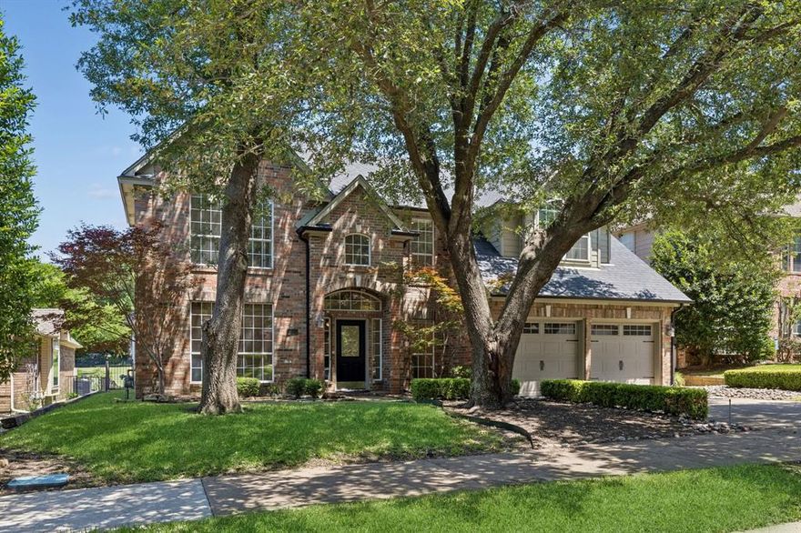 Perfectly positioned on the #2 fairway of Eldorado Golf Course in one of McKinney’s most sought-after neighborhoods, this immaculately maintained home offers exceptional comfort, style, and entertaining space. Inside, you’ll find a freshly painted interior, gorgeous nailed-down hardwood floors, and an ideal floor plan featuring 5 bedrooms and 3 full bathrooms. The first floor showcases elegant stacked formal living and dining areas, a private guest bedroom, full bath, spacious utility room, and an inviting family room highlighted by a stunning floor-to-ceiling brick fireplace and large windows that bring in tons of natural light. The open-concept layout flows seamlessly into the kitchen and overlooks the beautifully landscaped backyard and golf course views, creating the perfect setting for everyday living and entertaining. Upstairs features three secondary bedrooms, a full bath, and an expansive primary retreat complete with two large walk-in closets and a luxurious ensuite bath with granite countertops, dual sinks, jetted tub, and oversized glass walk-in shower. Enjoy peaceful mornings or relaxing evenings on the outdoor patio with scenic golf course views. As an added bonus, both refrigerators plus the washer and dryer convey with the property. Conveniently located near Historic Downtown McKinney, shopping, dining, entertainment, with easy access to Hwy 75 and 121, and just a short walk to Valley Creek Elementary. This home offers a rare blend of charm, space, and modern comfort in an unbeatable location!