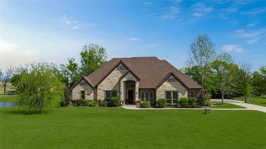Welcome to Ellis Creek Ranch, an exceptional all custom community outside the city limits of Weatherford, no city tax, no water bill. Every home has it's own well and this one owner Custom Home, built by Platinum (French & Green) in 2014 sits on a cul de sac in the very back of Phase II. This home will hit all your bells and whistles. This four bedroom, 3.5 bath features authentic handscrapped floors, study or library, dining, breakfast room. Three bedrooms down and one large 17 x 20 bedroom with full bath that could serve as the fourth bedroom or gameroom or media. Plantation shutters, soaring ceiling to second floor, Juliet balcony overlooking the downstairs and a floor to ceiling stone fireplace with an open floorplan and a dream kitchen. It features close to 40 custom cabinets, granite countertops with a great breakfast bar. The breakfast room could accommodate a table for 8 in addition to the dining area which could be a library. The backyard faces east and has a large fenced in area next to one of two community ponds for fishing or just relaxing. Nestled in trees with plenty of privacy from your neighbors. The primary suite has its own wing and the bedroom measures 14 x 19. The ensuite is huge and has over 24 cabinets and drawers, soaking tub and huge shower. The closet is 14 x 6 with lots of built ins. The two secondary bedrooms are in another wing and have a Jack & Jill bath. Upstairs is the fourth bedroom with full bath and closet which also be a game room or media room. The utility room is very spacious with 12 cabinets and measures 22 x 6 with room for a separate gun safe and freezer. A dream kitchen awaits you with over 40 custom cabinets and a pantry measuring 24 square feet. Only 7 minutes from HEB Grocery and Costco and 60 minutes to DFW International Airport and Love Field. You will love the charm of Weatherford, population 39,000 people and 170,000 in Parker County.